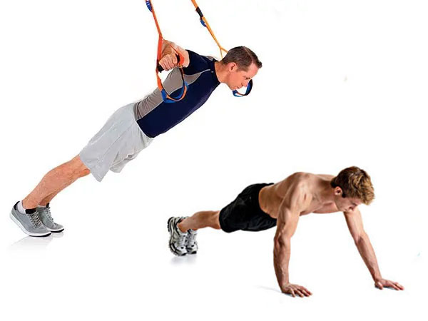 Pairing trx chest fly with press up to form a bodyweight superset